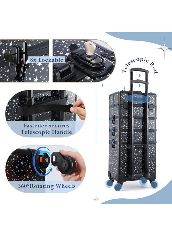Stagiant Rolling Makeup Train Case Large Storage Cosmetic Trolley 4 in 1 Large Capacity Trolley Makeup Travel Case with Key Swivel Wheels Salon Barber Case Traveling Cart Trunk  - Image 5
