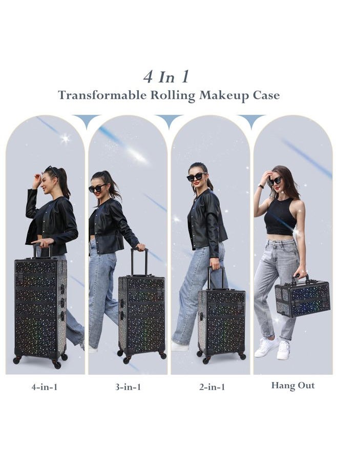 Stagiant Rolling Makeup Train Case Large Storage Cosmetic Trolley 4 in 1 Large Capacity Trolley Makeup Travel Case with Key Swivel Wheels Salon Barber Case Traveling Cart Trunk  - Image 3