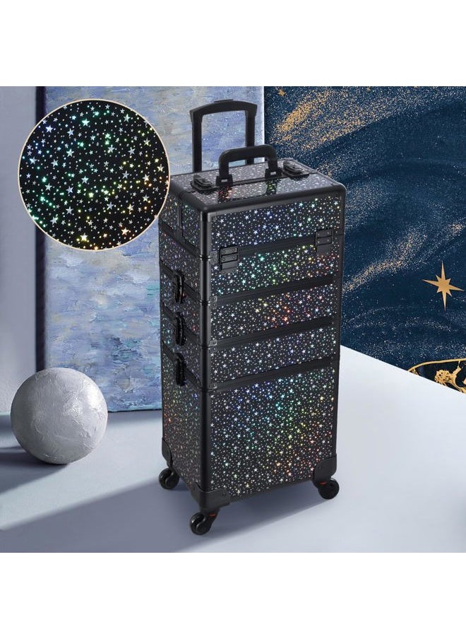 Stagiant Rolling Makeup Train Case Large Storage Cosmetic Trolley 4 in 1 Large Capacity Trolley Makeup Travel Case with Key Swivel Wheels Salon Barber Case Traveling Cart Trunk  - Image 2