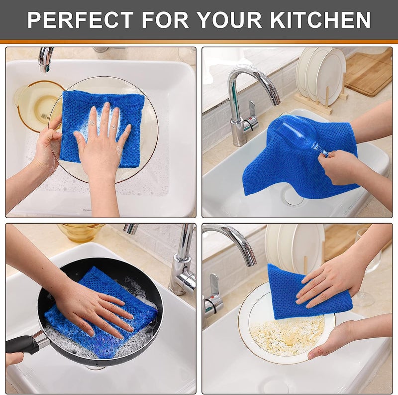 Kitinjoy 100% Cotton Kitchen Dish Cloths (12 X 12 Inches, Blueberry), 6 Pack Waffle Weave Ultra Soft Absorbent Dish Towels for Drying Dishes Quick Drying Kitchen Towels Dish Rags - Image 4
