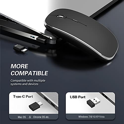 Halpilt Wireless Mouse Chargeable Portable Silent USB-A and Type-C Dual Mode Wireless Mouse 3 Adjustable DPI for Laptop, Mac, Android, PC (Q23S Black) (Black) - Image 2