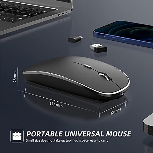 Halpilt Wireless Mouse Chargeable Portable Silent USB-A and Type-C Dual Mode Wireless Mouse 3 Adjustable DPI for Laptop, Mac, Android, PC (Q23S Black) (Black) - Image 5