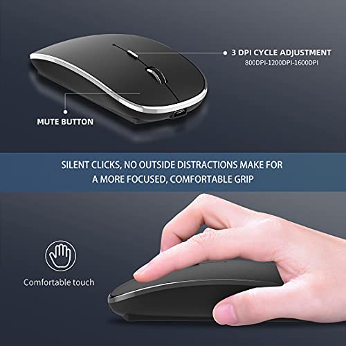 Halpilt Wireless Mouse Chargeable Portable Silent USB-A and Type-C Dual Mode Wireless Mouse 3 Adjustable DPI for Laptop, Mac, Android, PC (Q23S Black) (Black) - Image 4