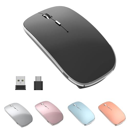 Halpilt Wireless Mouse Chargeable Portable Silent USB-A and Type-C Dual Mode Wireless Mouse 3 Adjustable DPI for Laptop, Mac, Android, PC (Q23S Black) (Black) - Image 1