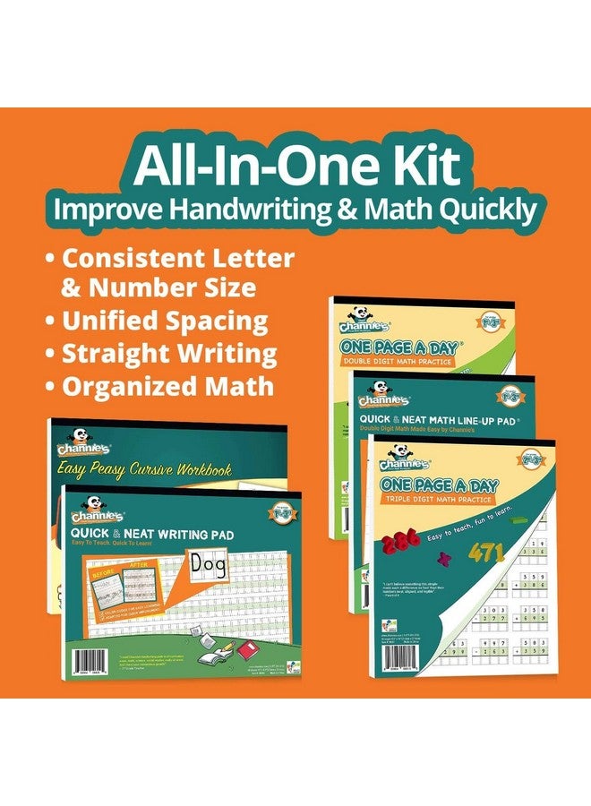 Channie's Channie’S All-In-One Kit, With Double & Triple Digit Math Practice Worksheets, Writing Pad, Math Line-Up Pad, Easy Peasy Cursive Handwriting Workbook For Kids, Free Abc Card - Image 5