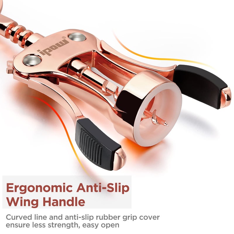 IPOW Wine Opener, Zinc Alloy Wine Bottle Opener, Wing Corkscrew Heavy Duty, Manual Multifunctional Cork Screw for Waiter,Rose Gold - Image 5