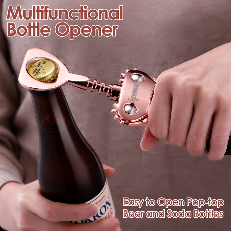 IPOW Wine Opener, Zinc Alloy Wine Bottle Opener, Wing Corkscrew Heavy Duty, Manual Multifunctional Cork Screw for Waiter,Rose Gold - Image 3