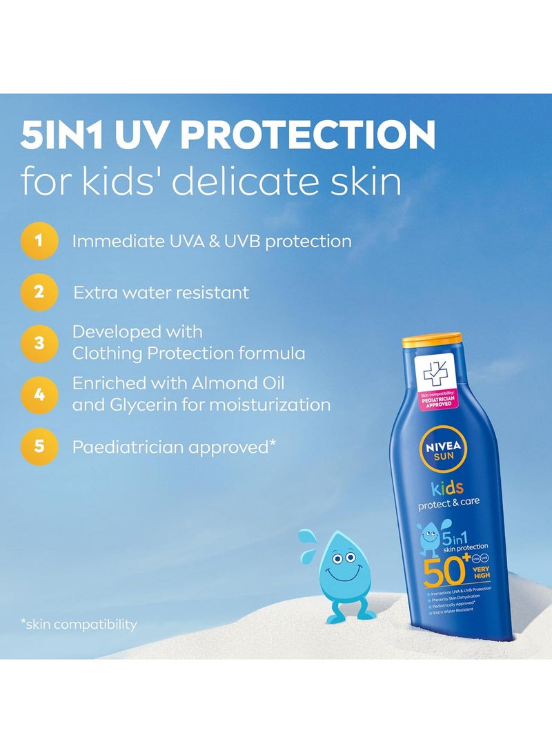 نيفيا لوشن واقي من الشمس للأطفال من نيفيا صن، حماية وعناية، عامل حماية من أشعة الشمس 50+، 5 في 1 لحماية البشرة، حماية عالية جدًا وفورية من أشعة UVA وUVB، مقاوم للغاية للماء، 200 مل - Image 3
