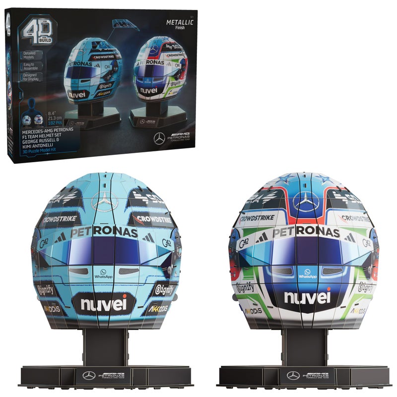 4D Build  Mercedes-Amg F1 Helmet Set 3D Puzzle Model Kit With Stands  Russell & Antonelli  Adult Puzzles  Building Toys  182 Pieces  3D Puzzles  Gift Ideas For Ages 12 & Up - Image 1