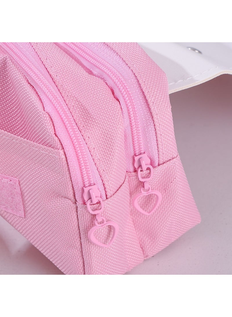 saykfoe Kpop Demon Hunters Pencil Pouch, Big Capacity PU Stationery Bag, Portable 2-Layer Pen Case with Handle, Anime Print for Teens, Students & Fans（Pink） - Image 3