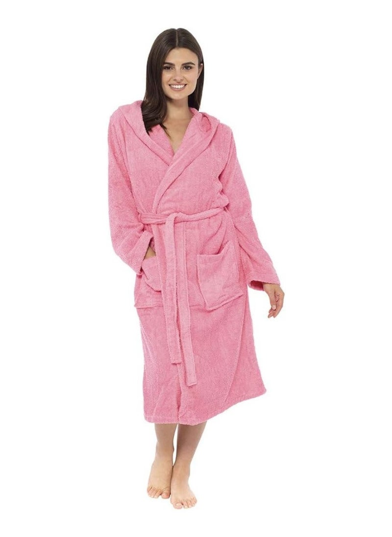 White Rose Pink Color Hotel-Style Terry Bathrobe Large Size  - Image 1