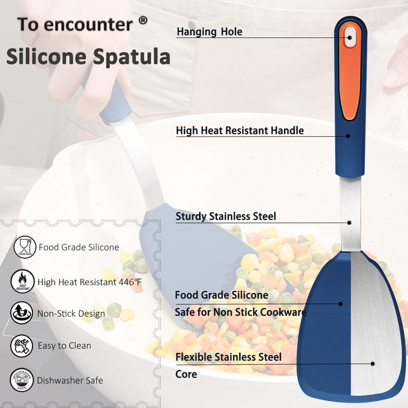To encounter 3 Pieces Silicone Spatula Set, Heat Resistant Flexible Turner Spatulas, Nonstick Cookie Spatula, Fish Spatula, Dishwasher Safe, Navy Blue - Image 2