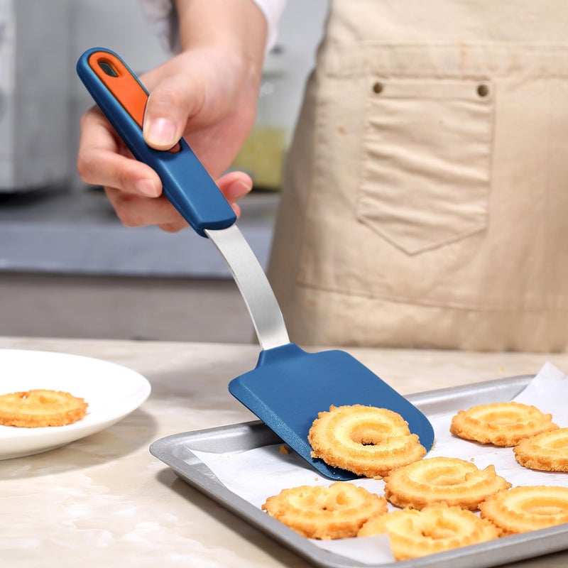 To encounter 3 Pieces Silicone Spatula Set, Heat Resistant Flexible Turner Spatulas, Nonstick Cookie Spatula, Fish Spatula, Dishwasher Safe, Navy Blue - Image 4