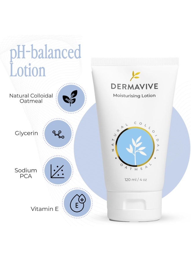 ديرما فايف لوشن ديرمافيف (Dermavive) المرطب بدقيق الشوفان للبشرة الجافة والحساسة، 120 مل | لوشن يحتوي على دقيق الشوفان الغروي وخالٍ من العطور؛ يعمل على ترطيب البشرة الجافة والحساسة في الوجه والجسم، ويتميز بتركيبة سريعة الامتصاص. - Image 4