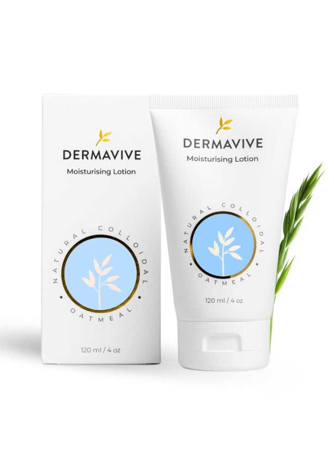 ديرما فايف لوشن ديرمافيف (Dermavive) المرطب بدقيق الشوفان للبشرة الجافة والحساسة، 120 مل | لوشن يحتوي على دقيق الشوفان الغروي وخالٍ من العطور؛ يعمل على ترطيب البشرة الجافة والحساسة في الوجه والجسم، ويتميز بتركيبة سريعة الامتصاص. - Image 1