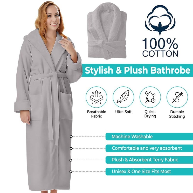 KAHAF COLLECTION Cotton Terry Robes for Women and Men, Terry Shawl Collar Bathrobe, ONE SIZE - UNISEX Men & Women Spa Robe (Cotton, Light Grey) - Image 2