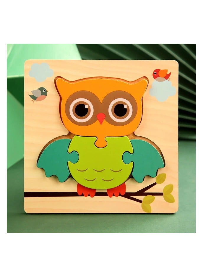 AROAQ 3D Wooden Jigsaw Cartoon Animal Puzzles for Toddlers Kids Preschool Educational Learning Toys ,Baby Wooden Puzzles ,Montessori Toys Gifts for Toddlers Boys (Owl)