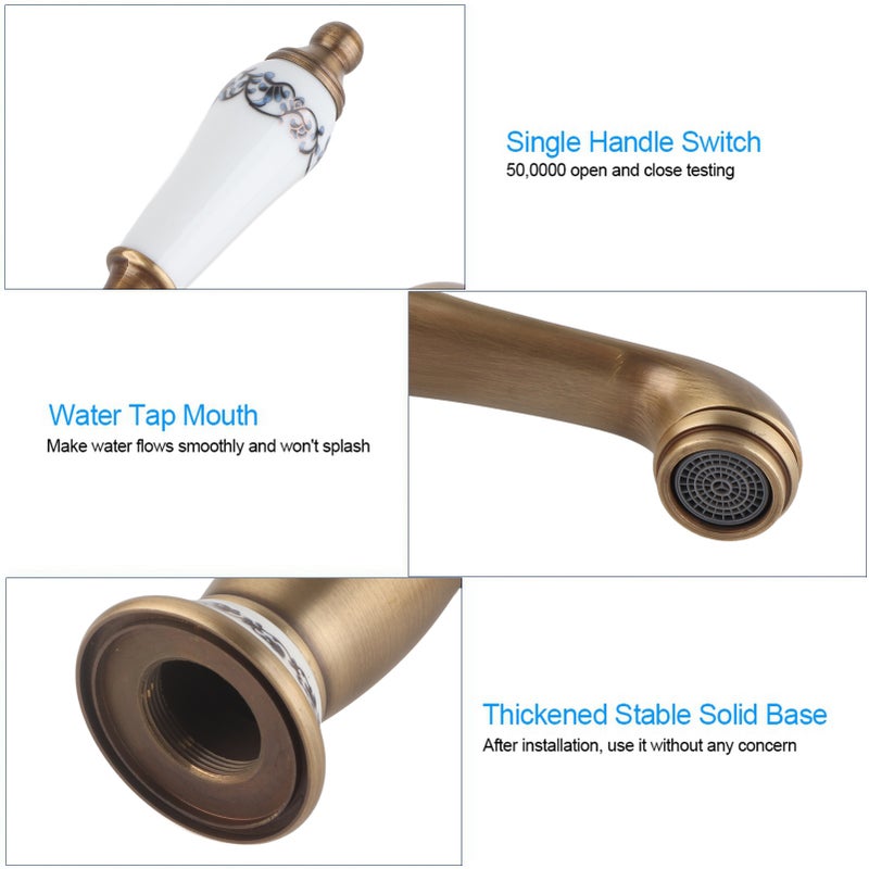 Floral Pattern Single Handle Mixer Tap Cold/Hot Water Faucet for Bathroom Basin Sink (Antique) - Image 5
