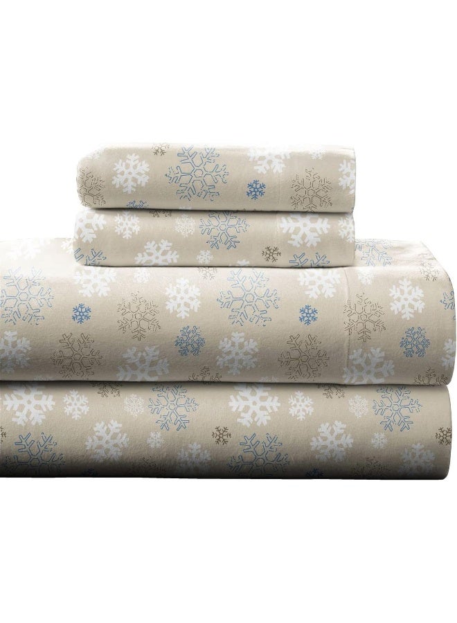 Pointehaven Flannel 170 GSM Sheet Set, Full Snow Flakes Oatmeal - Image 1