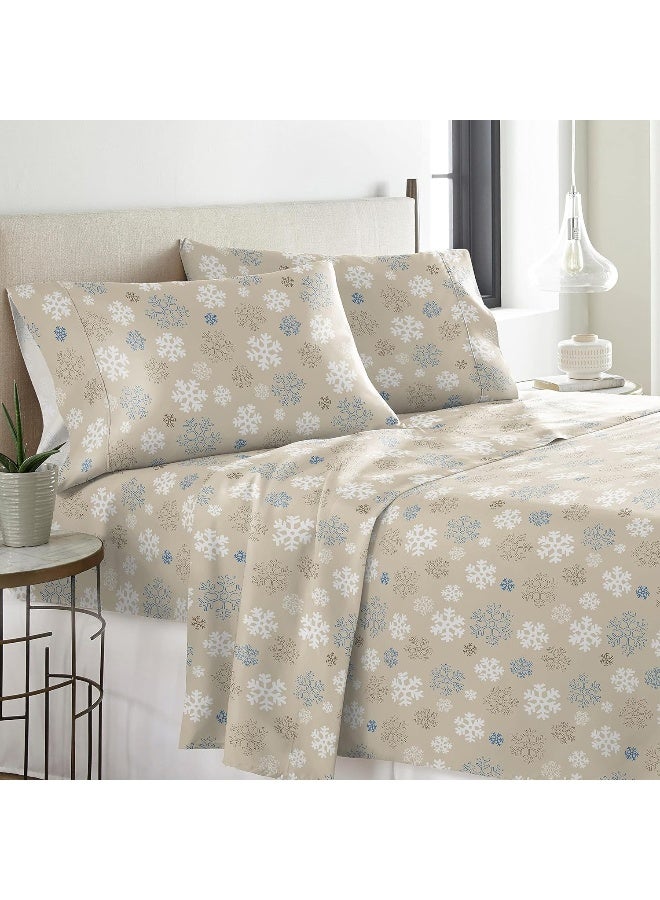 Pointehaven Flannel 170 GSM Sheet Set, Full Snow Flakes Oatmeal - Image 2
