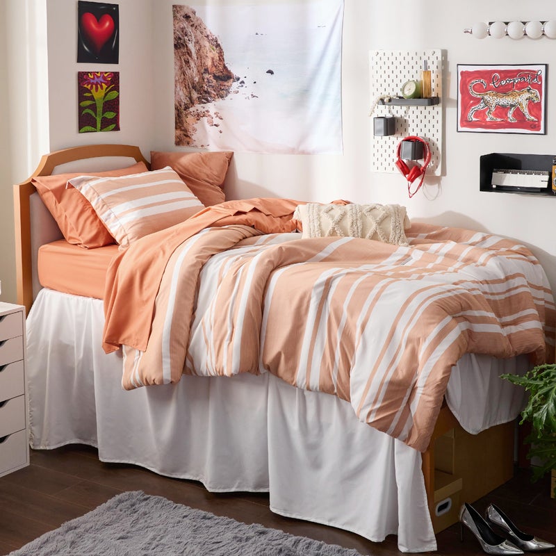 Bedsure Twin XL Suitable for Single Size Comforter Set 5 Pieces Bed in a Bag, Cationic Dyeing, Reversible, Bedding Set for All Seasons with 1 Comforter (173 cm x 225 cm), 1 Fitted Sheet (100 cm x 203 cm) with 35 cm Deep Pocket,  1 Flat Sheet (167 cm x 254 cm) , 1 Pillowcase (50 cm x 90 cm) & 1 Pillow Sham (50 cm x 66 cm), Burnt Orange Striped - Image 2