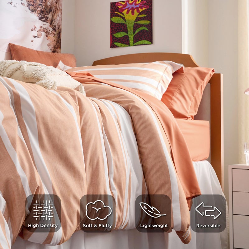 Bedsure Twin XL Suitable for Single Size Comforter Set 5 Pieces Bed in a Bag, Cationic Dyeing, Reversible, Bedding Set for All Seasons with 1 Comforter (173 cm x 225 cm), 1 Fitted Sheet (100 cm x 203 cm) with 35 cm Deep Pocket,  1 Flat Sheet (167 cm x 254 cm) , 1 Pillowcase (50 cm x 90 cm) & 1 Pillow Sham (50 cm x 66 cm), Burnt Orange Striped - Image 3