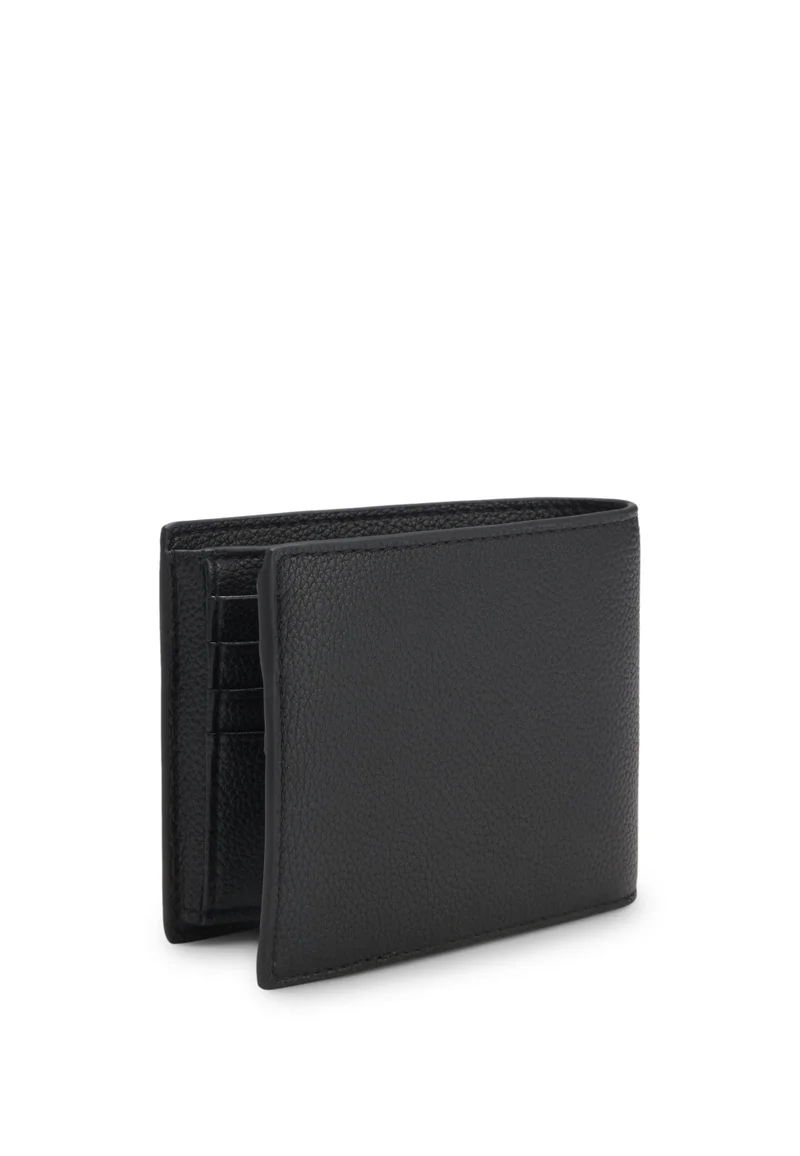 BOSS Grained faux-leather trifold wallet with signature-stripe trim