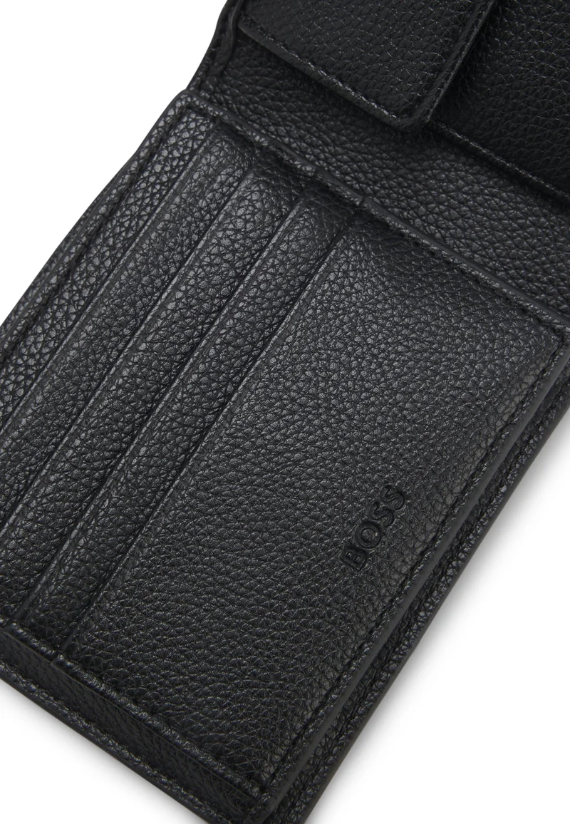 BOSS Black Grained faux-leather trifold wallet with signature-stripe trim for Men | Best Price UAE
