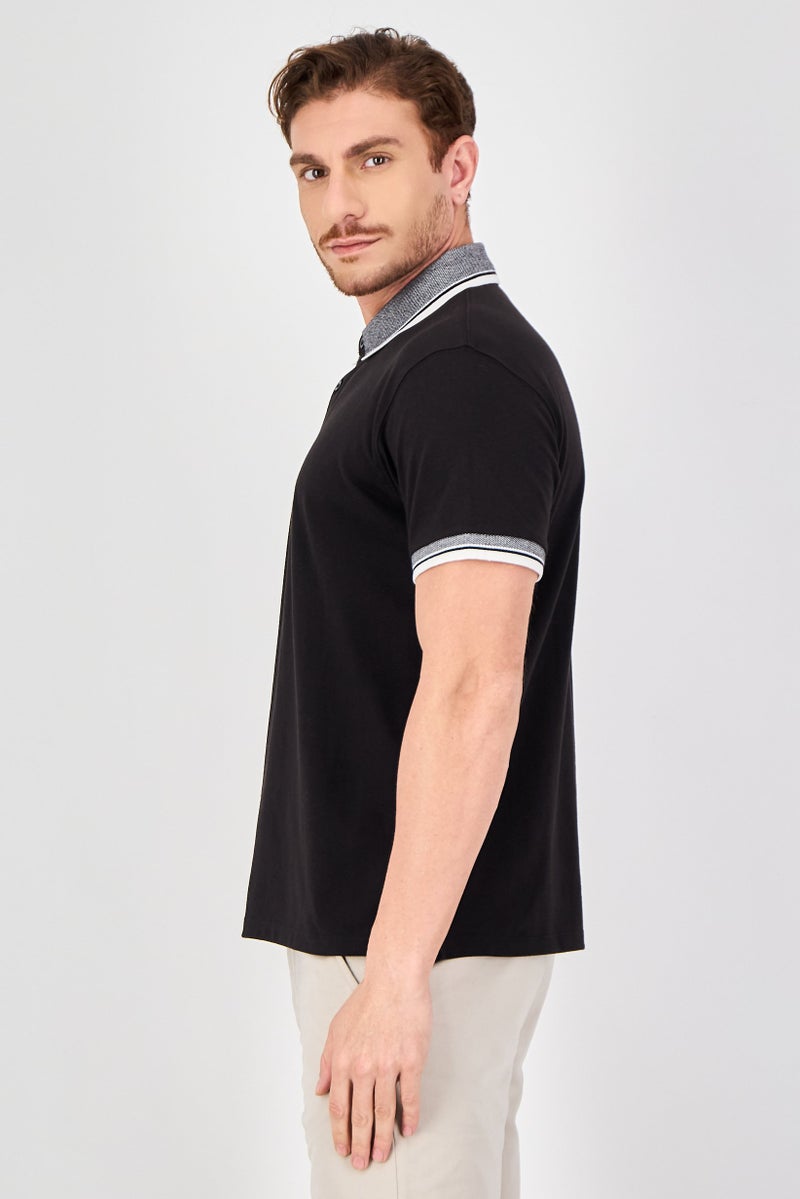 Celio Men Regular Fit Solid Short Sleeve Polo Shirts, Black - Image 3