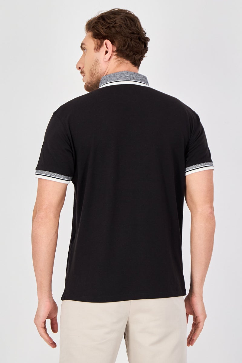 Celio Men Regular Fit Solid Short Sleeve Polo Shirts, Black - Image 2