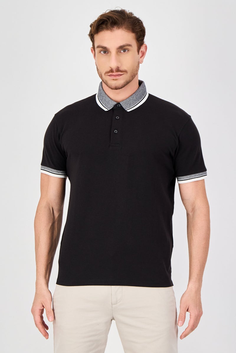 Celio Men Regular Fit Solid Short Sleeve Polo Shirts, Black - Image 1
