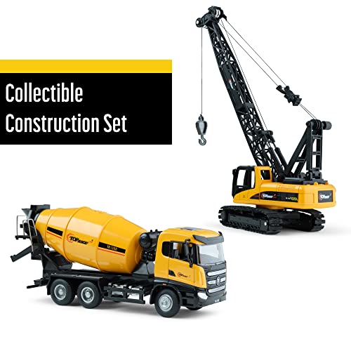 Top Race Diecast Metal Construction Trucks Models Set of 2 〡 Heavy Metal Toy Cement Truck and Construction Crane 1:50 Scale 〡 Free Wheeler Die Cast Construction Toys Great Gift Idea - Image 2