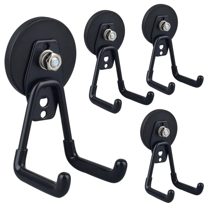 ULIBERMAGNET Heavy Duty Magnetic Garage Hooks,4 Pack Strong Large Magnet Hook for Power Drill,Garden Tools,Hose,Pegboard,Garage, Workshop,Magnetic Storage Hooks for Indoor Outdoor Hanging(Black) - Image 1