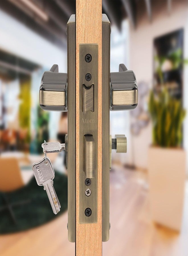 Atom 8 Inch Heavy Duty Mortise Door Lock with One-Sided Key for Bedroom, Living Room, Main Door, Brass Antique Finish | 3 Keys | Lockset for House Hotel Office (O67CYOSK) - Image 3