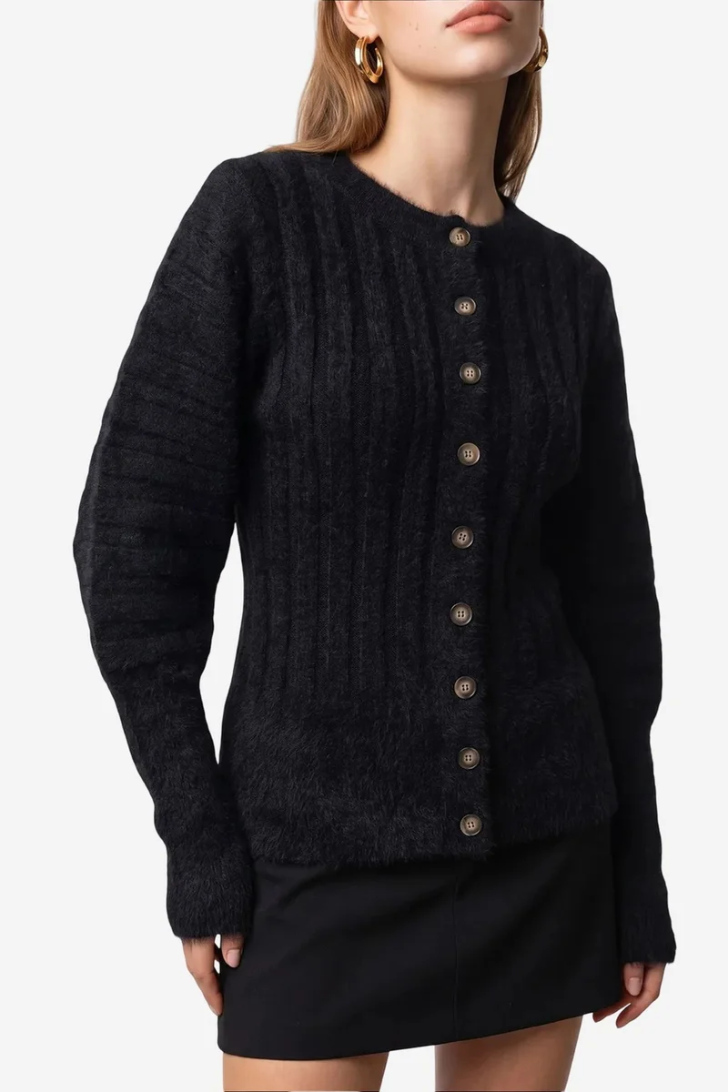 Mixray MIXRAY Women's Crew Neck Cardigan