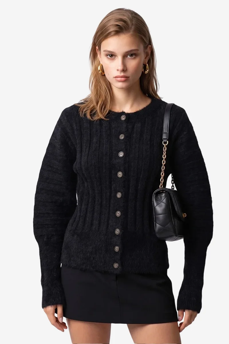 Mixray MIXRAY Women's Crew Neck Cardigan