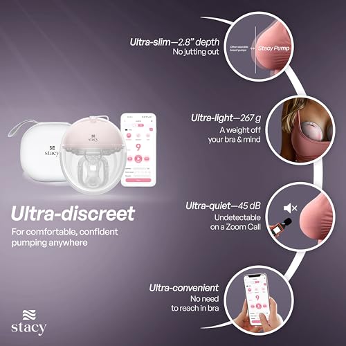Stacy Wearable Electric Breast Pump for Feeding Mother | Automatic Breastfeeding Pump for Breast Milk | Soft Silicone Flange Insert | Portable Milk Pumping Machine, App-Controlled - Image 2