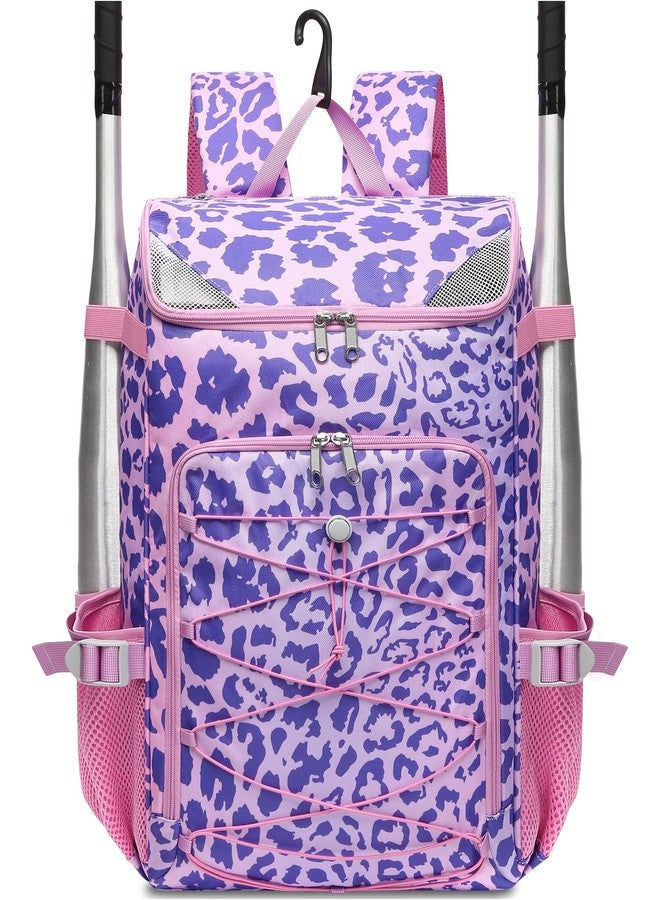 FOKDUVB Baseball Softball Equipment Bag for Boys Girls Ages 8-12 10-12 12-14 Large Kids Youth Bat Bag Backpack with Ventilated Shoe Compartment Baseball Softball Stuff Supplies (Purple, Leopard) - Image 1