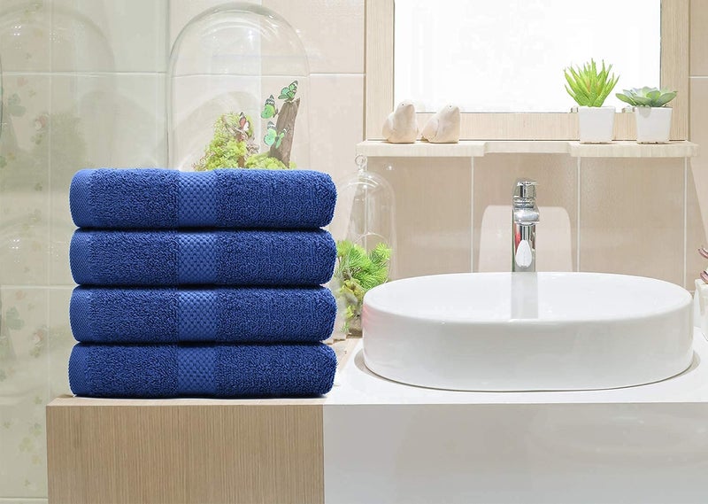 Welfic Bamboo Cotton Thick and Plush Hand Gym Workout Towel Set of 4 Navy - Image 1