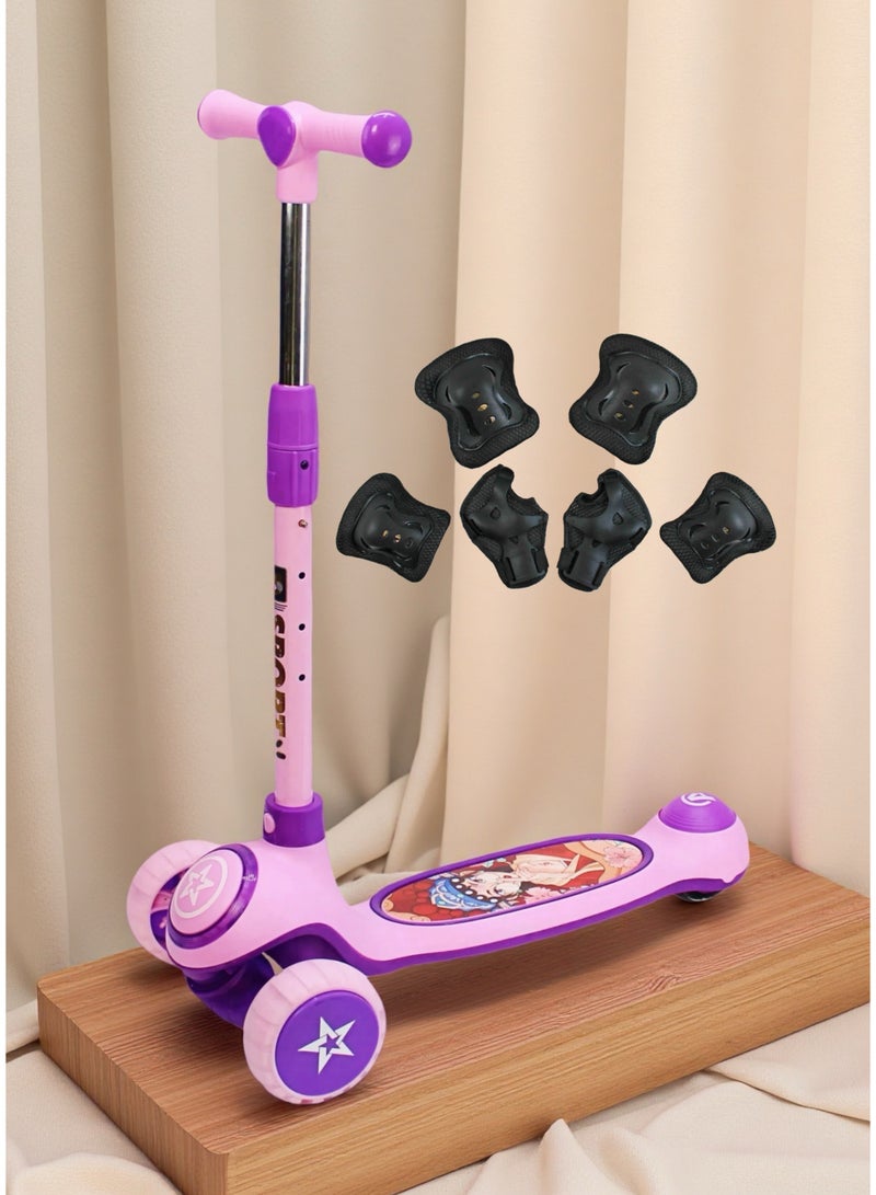 إيزي فيتشور سكوتر ركل قابل للطي من EASY FUTURE للأطفال من سن 3 إلى 8 سنوات: مقبض قابل لتعديل الارتفاع، عجلات LED، فرامل خلفية وموسيقى ممتعة، بما في ذلك مجموعة معدات الحماية - Image 1