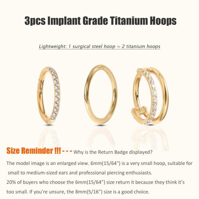 NONTAI 18G Titanium Double Hoop Earring Nose Ring Helix Piercing Jewelry Gold Tragus Earring Cartilage Piercing Rook Hoop Ear Stacks - Image 2