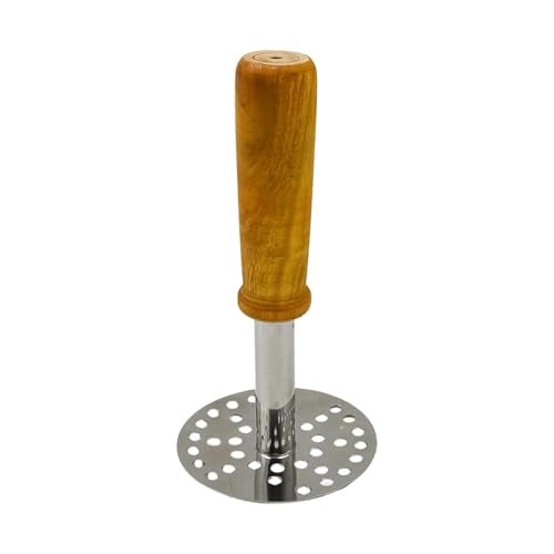 Horizonite Stainless Steel Potato Masher with Wooden Handle | Heavy Duty Pav Bhaji Masher Vegetable Crusher & Handheld Kitchen Tool for Smooth Mashing of Potatoes, Vegetables, Paratha & Dosa Filling - Image 3