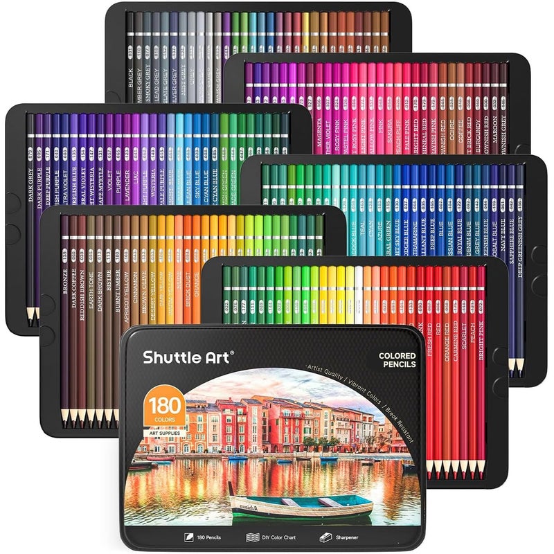 Shuttle Art 180 Coloring Pencils for Adults, Soft Core Coloring Pencils Set with 4 Sharpeners, Professional Color Pencils for Artists Kids Adults Sketching and Drawing - Image 1