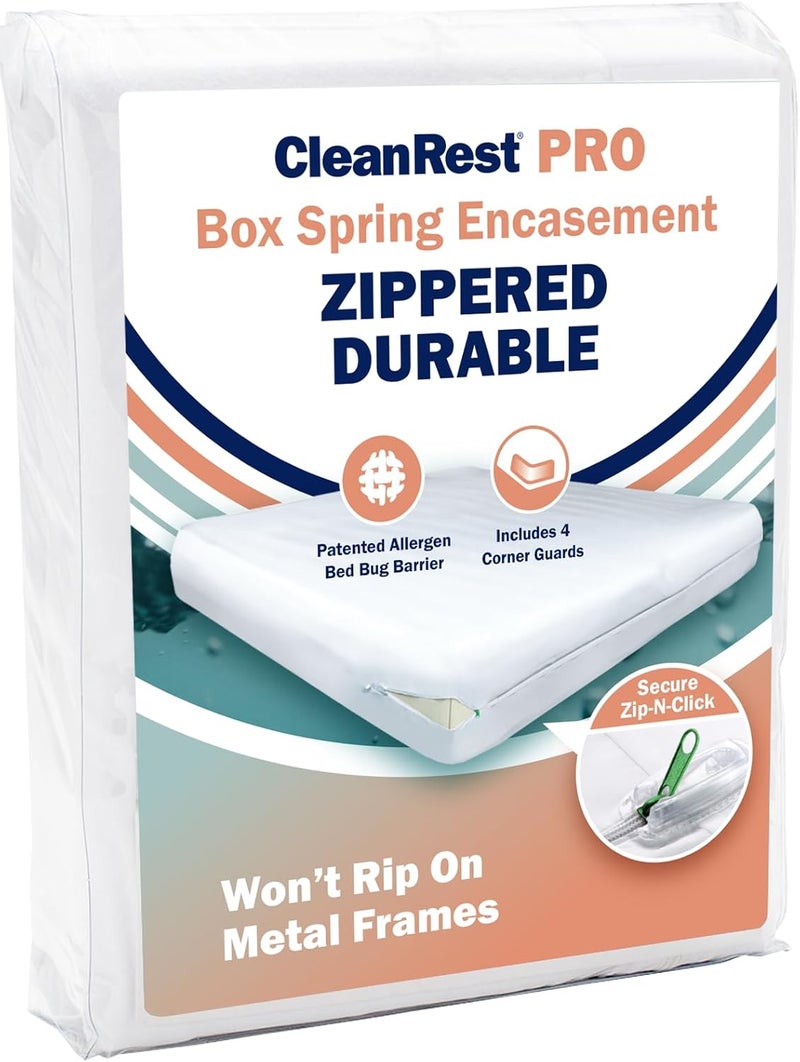 CleanRest PRO Box Spring Encasement - Ultimate Defense Against Allergens, Dust Mites, and More - Water Resistant, MicronOne Allergen Barrier, Zip-N-Click (Queen) - Image 1