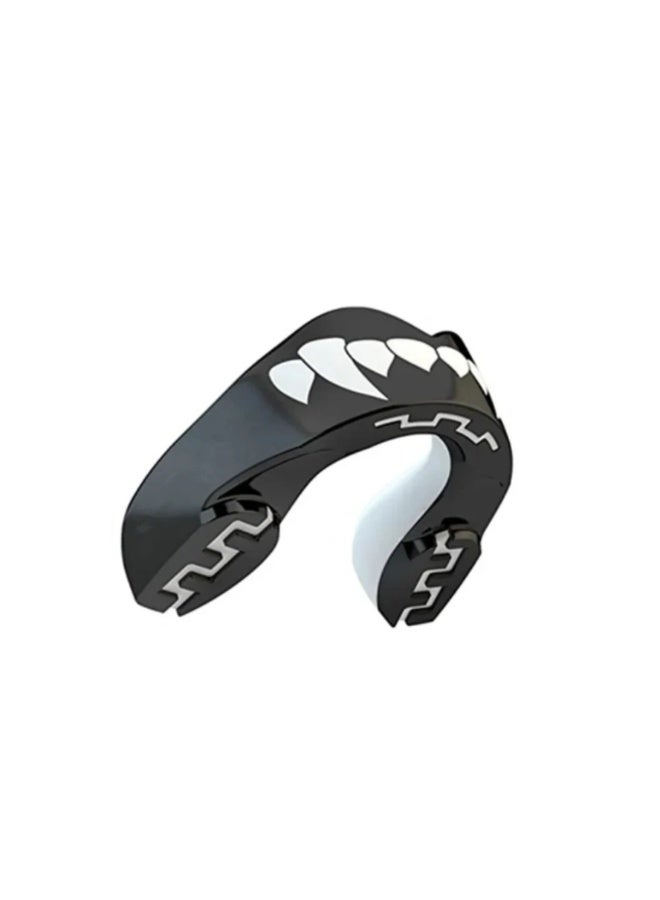 شابية واقي فم سليم فيت، للبالغين والصغار، واقي فم مع حافظة للملاكمة وكرة السلة واللاكروس وكرة القدم وفنون القتال المختلطة والهوكي وجميع الرياضات التي تتطلب التلامس الجسدي (للبالغين من 12 عامًا فأكثر، أنياب سوداء) - Image 1