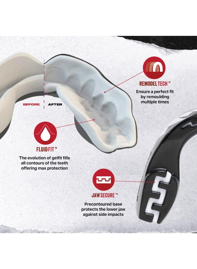 شابية واقي فم سليم فيت، للبالغين والصغار، واقي فم مع حافظة للملاكمة وكرة السلة واللاكروس وكرة القدم وفنون القتال المختلطة والهوكي وجميع الرياضات التي تتطلب التلامس الجسدي (للبالغين من 12 عامًا فأكثر، أنياب سوداء) - Image 5