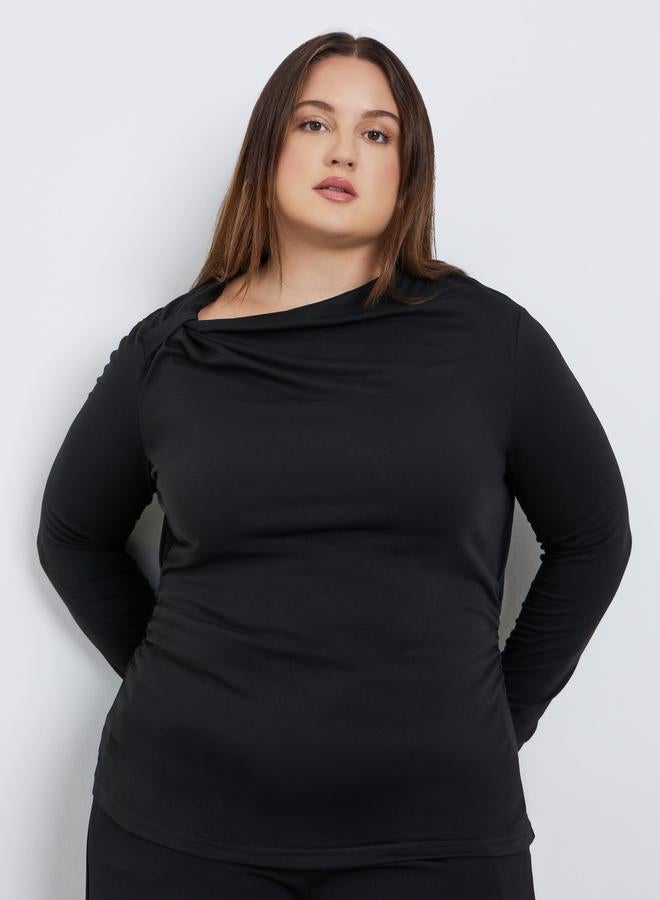 ستايلي بلوزة بمقاس كبير وياقة غير متماثلة الطول - Image 3