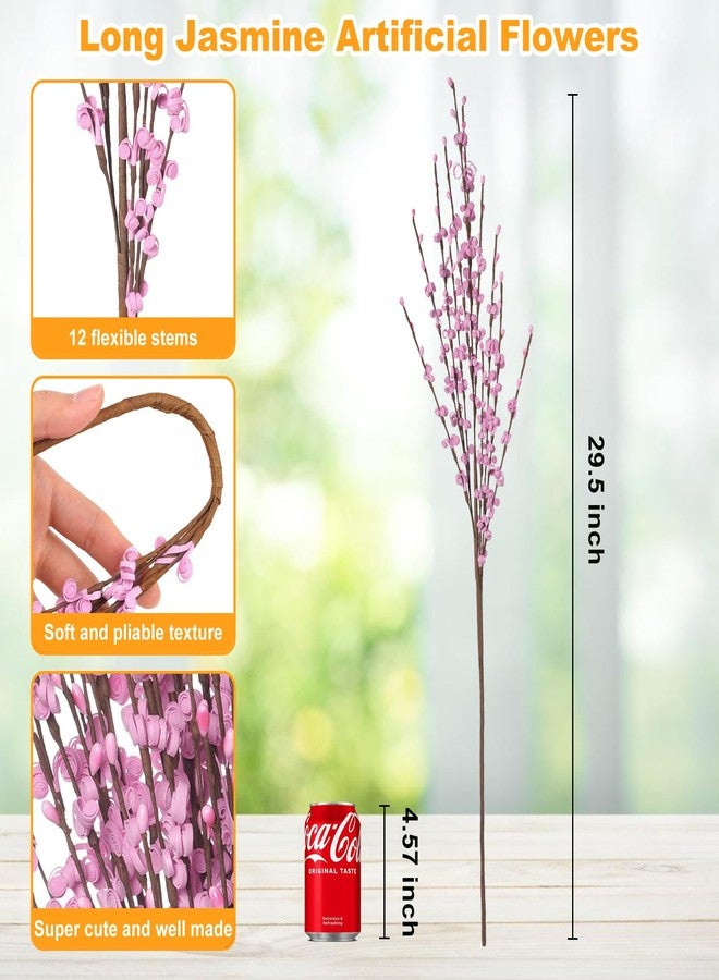 Wootkey 5 Pcs 29.9" Long Jasmine Artificial Pink Flowers Fake Jasmine Flower Valentines Day Bouquet Faux DIY Floral Art Plant Dry Branches for Home Office Wedding Party Vase Decoration (Macaron Pink) - Image 2