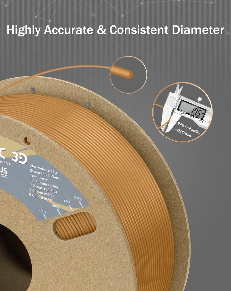 DURAMIC 3D PLA+ Filament 1.75mm 1Kg Light Brown, PLA Plus Filament 1Kg Spool(2.2lbs) Tougher and Stronger, Dimensional Accuracy Probability +/- 0.02mm - Image 3