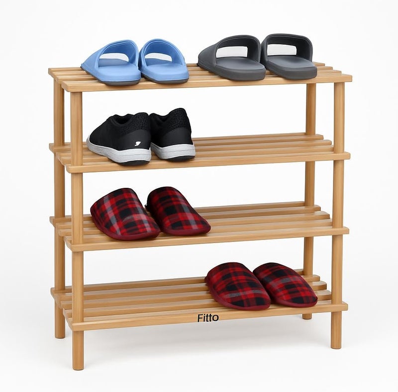 Fitto Wooden Shoe Rack 4 Tier, Natural Wood Color, 63x26x67cm - Image 1